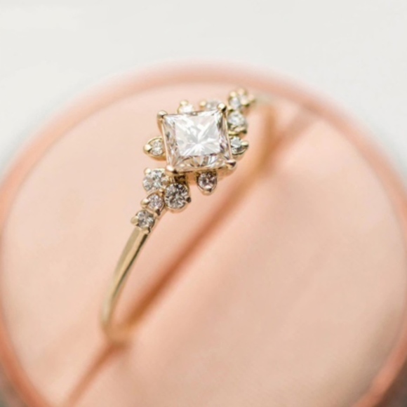 🌸 DIAMOND RING CZ BRIDE BOHO CHIC GOLD RHINESTONE - Picture 5 of 7